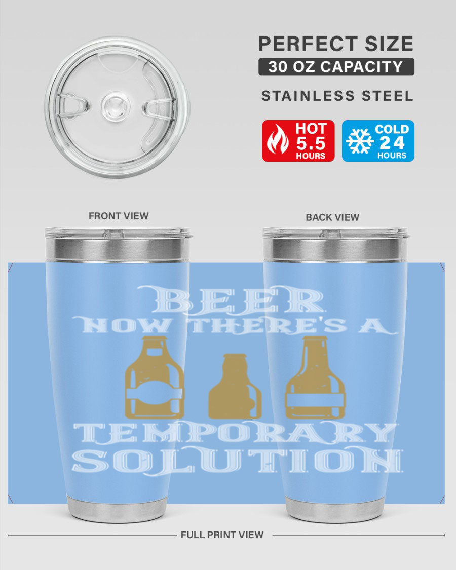 Beer Now Tumbler in stainless steel, showcasing its double wall vacuum design and drink-thru lid, perfect for keeping beverages hot or cold.