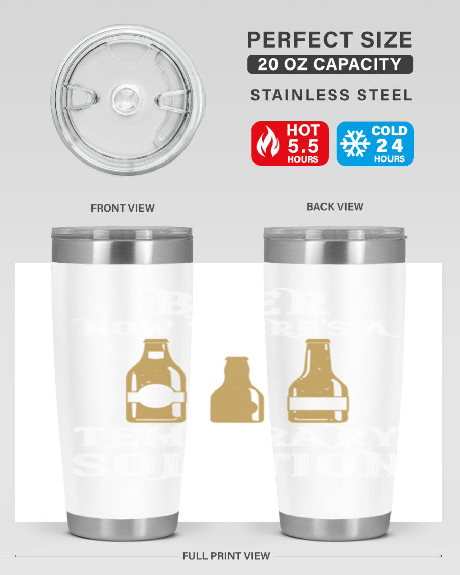 Beer Now Tumbler in stainless steel, showcasing its double wall vacuum design and drink-thru lid, perfect for keeping beverages hot or cold.