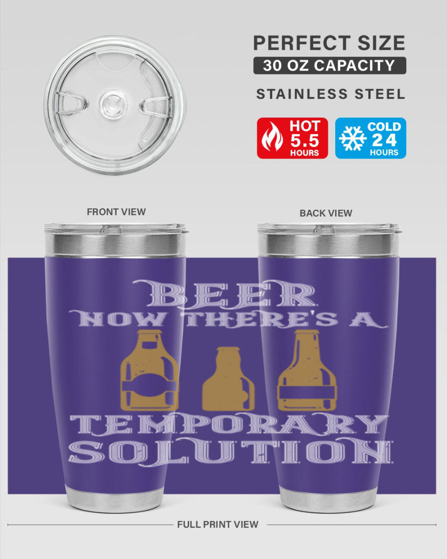 Beer Now Tumbler in stainless steel, showcasing its double wall vacuum design and drink-thru lid, perfect for keeping beverages hot or cold.