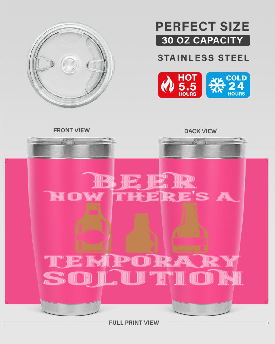 Beer Now Tumbler in stainless steel, showcasing its double wall vacuum design and drink-thru lid, perfect for keeping beverages hot or cold.