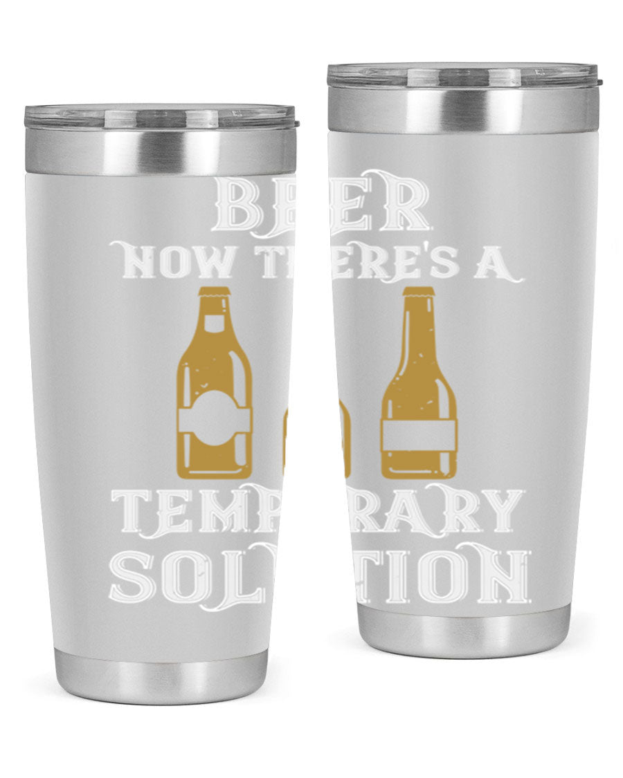 Beer Now Tumbler in stainless steel, showcasing its double wall vacuum design and drink-thru lid, perfect for keeping beverages hot or cold.