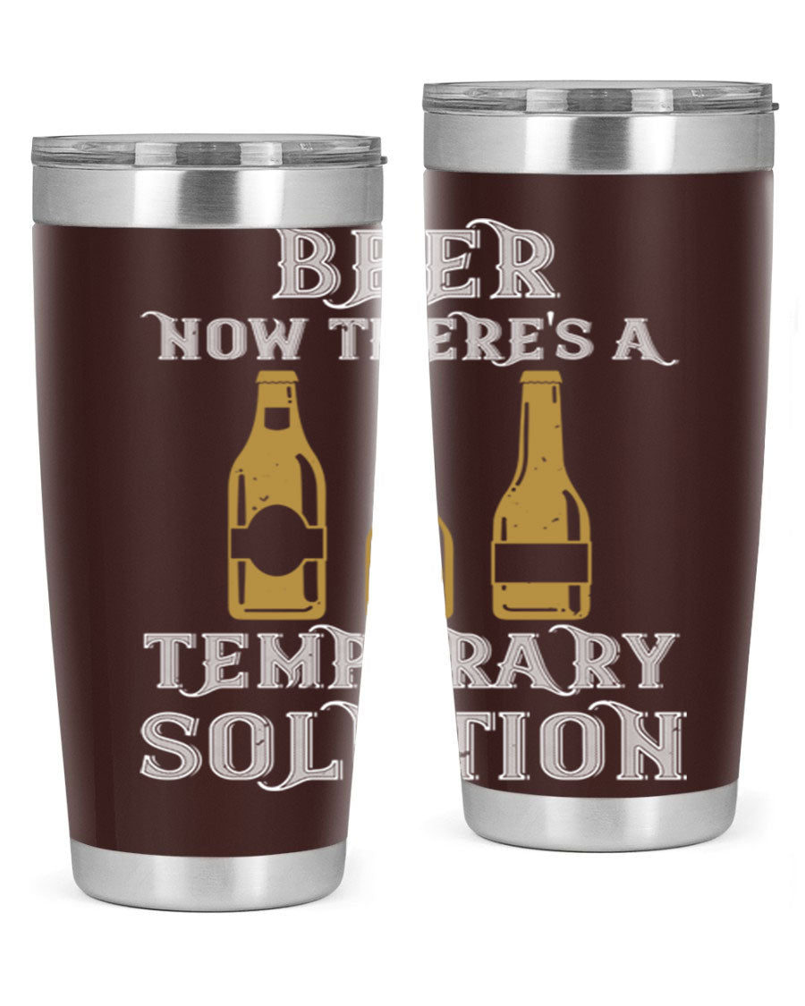 Beer Now Tumbler in stainless steel, showcasing its double wall vacuum design and drink-thru lid, perfect for keeping beverages hot or cold.