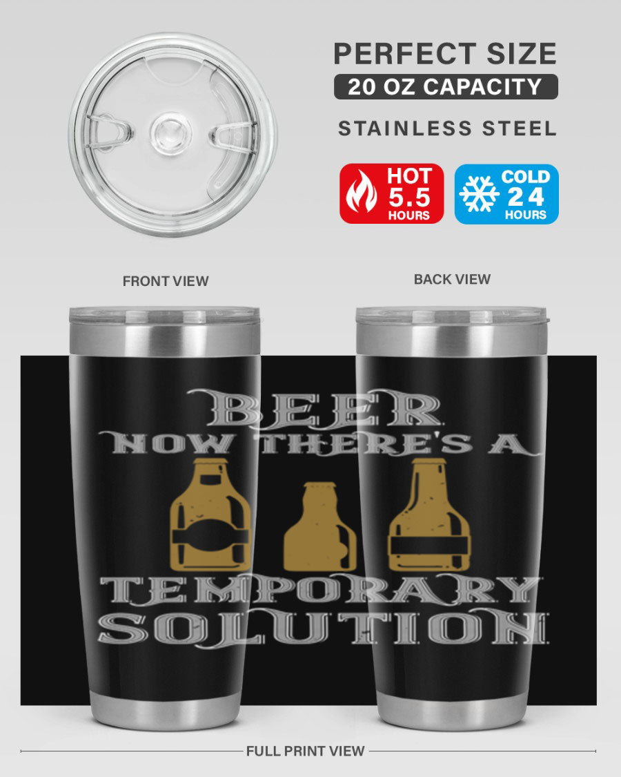 Beer Now Tumbler in stainless steel, showcasing its double wall vacuum design and drink-thru lid, perfect for keeping beverages hot or cold.