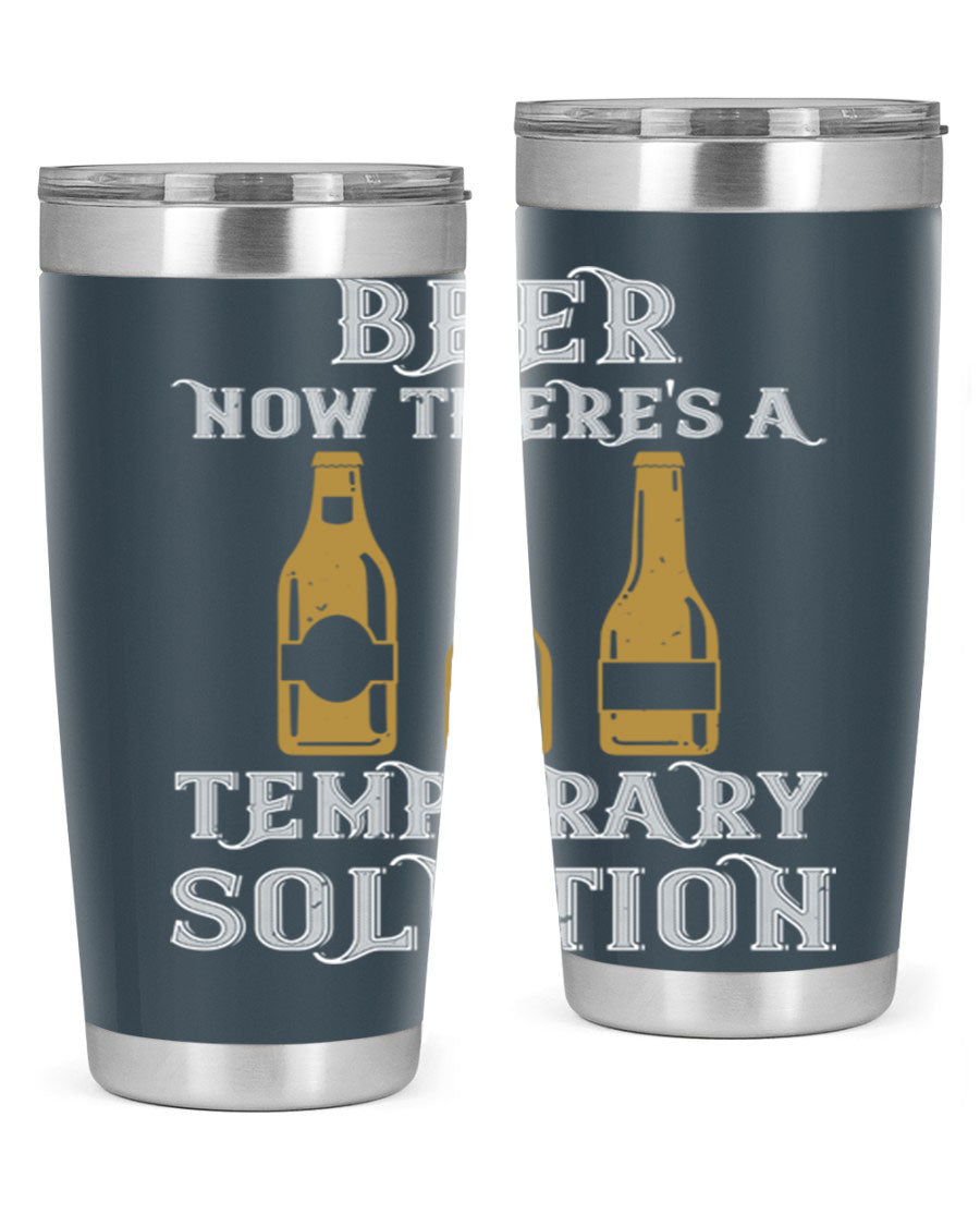 Beer Now Tumbler in stainless steel, showcasing its double wall vacuum design and drink-thru lid, perfect for keeping beverages hot or cold.