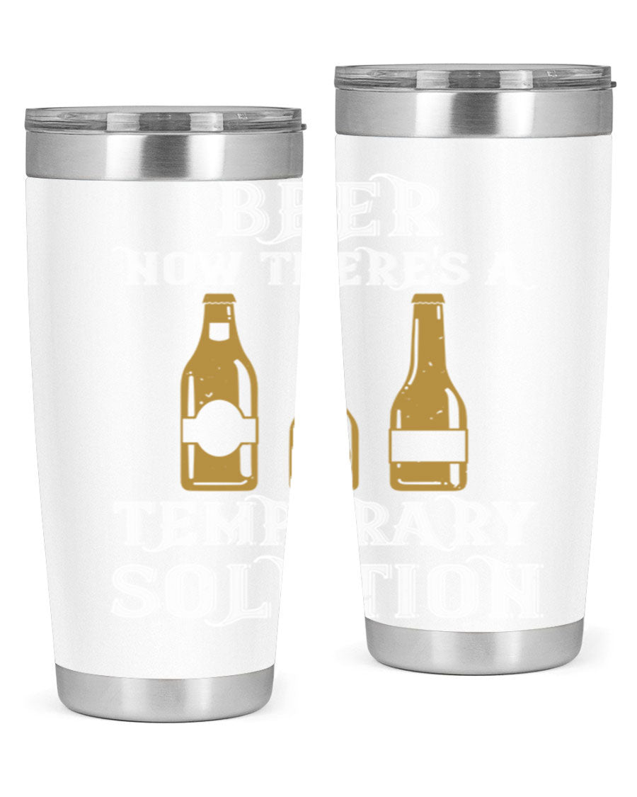 Beer Now Tumbler in stainless steel, showcasing its double wall vacuum design and drink-thru lid, perfect for keeping beverages hot or cold.