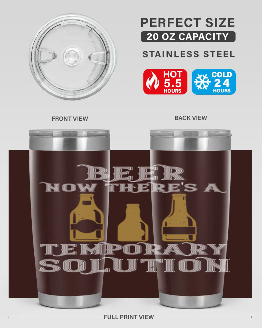 Beer Now Tumbler in stainless steel, showcasing its double wall vacuum design and drink-thru lid, perfect for keeping beverages hot or cold.