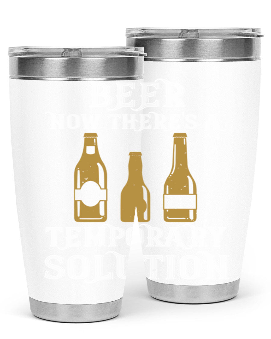 Beer Now Tumbler in stainless steel, showcasing its double wall vacuum design and drink-thru lid, perfect for keeping beverages hot or cold.