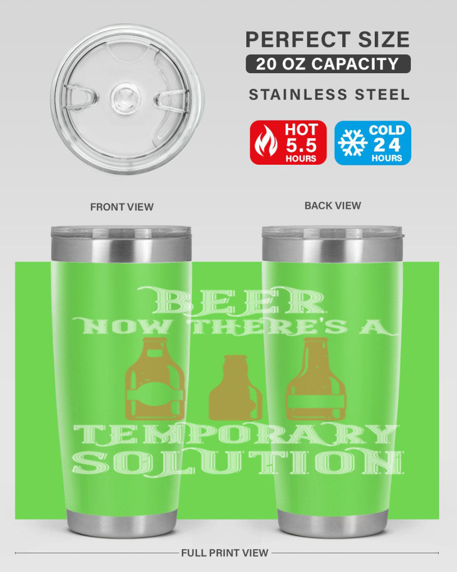 Beer Now Tumbler in stainless steel, showcasing its double wall vacuum design and drink-thru lid, perfect for keeping beverages hot or cold.