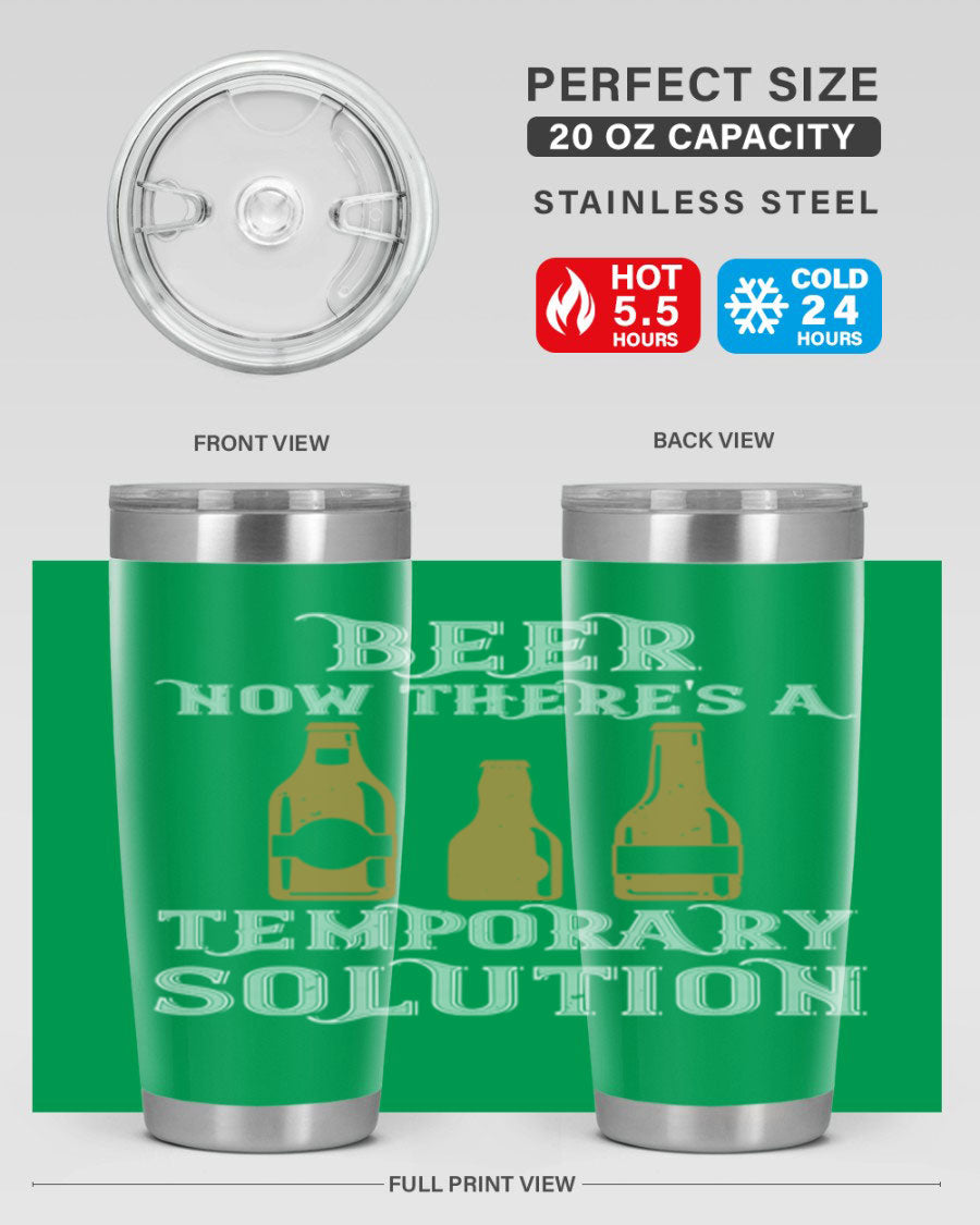 Beer Now Tumbler in stainless steel, showcasing its double wall vacuum design and drink-thru lid, perfect for keeping beverages hot or cold.