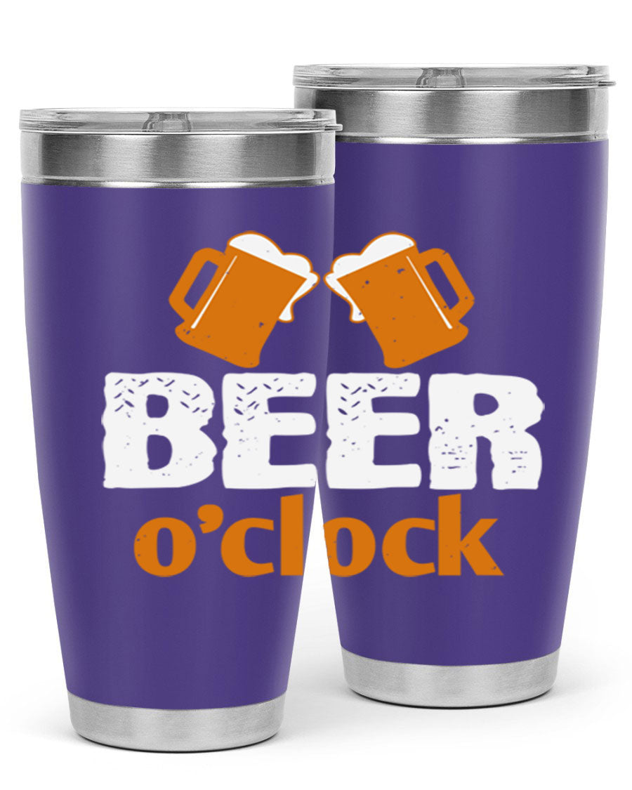 Beer O'Clock 104# Tumbler in stainless steel with a drink-thru lid, showcasing its sleek design and double wall insulation.