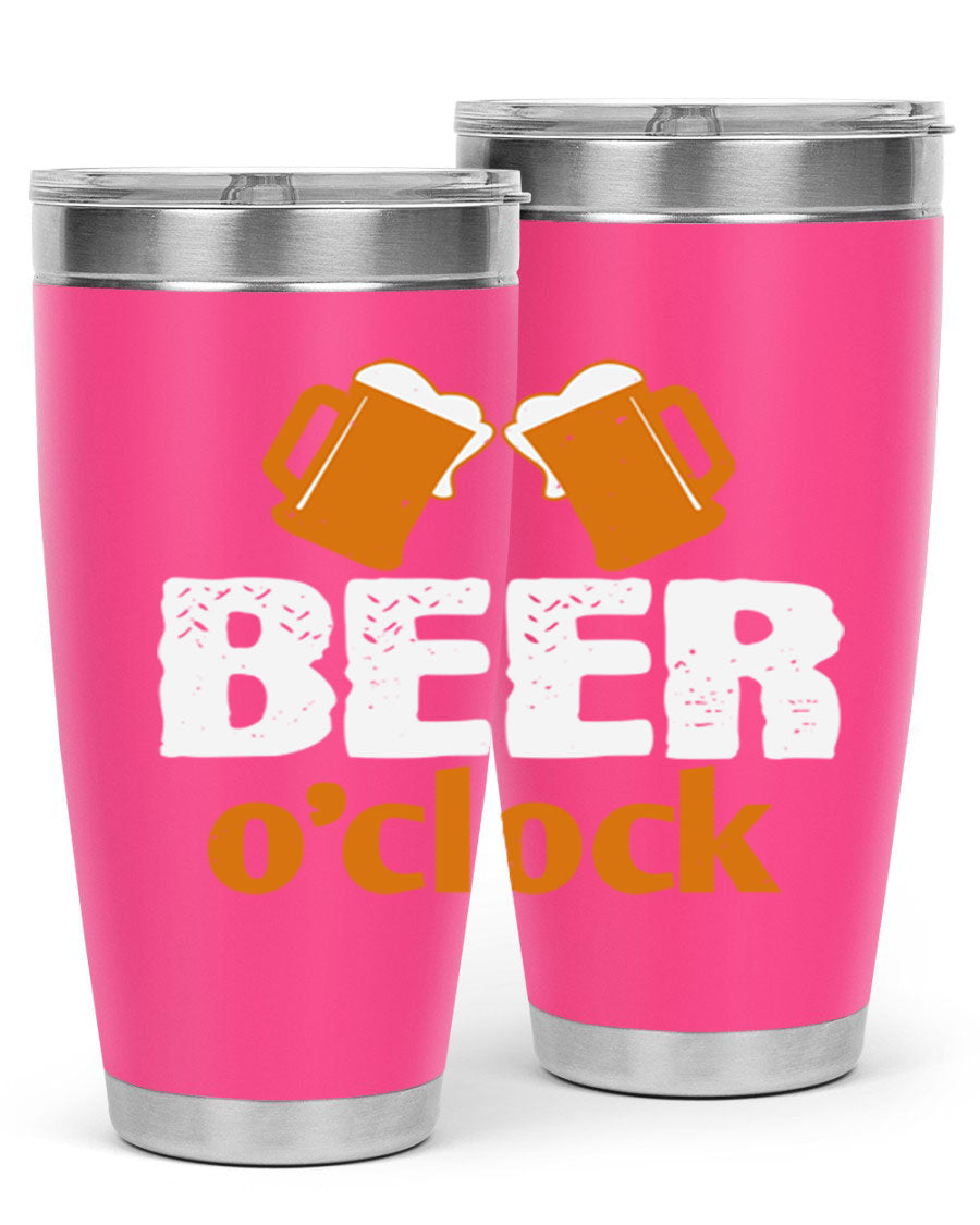 Beer O'Clock 104# Tumbler in stainless steel with a drink-thru lid, showcasing its sleek design and double wall insulation.