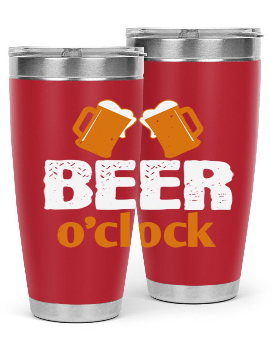 Beer O'Clock 104# Tumbler in stainless steel with a drink-thru lid, showcasing its sleek design and double wall insulation.