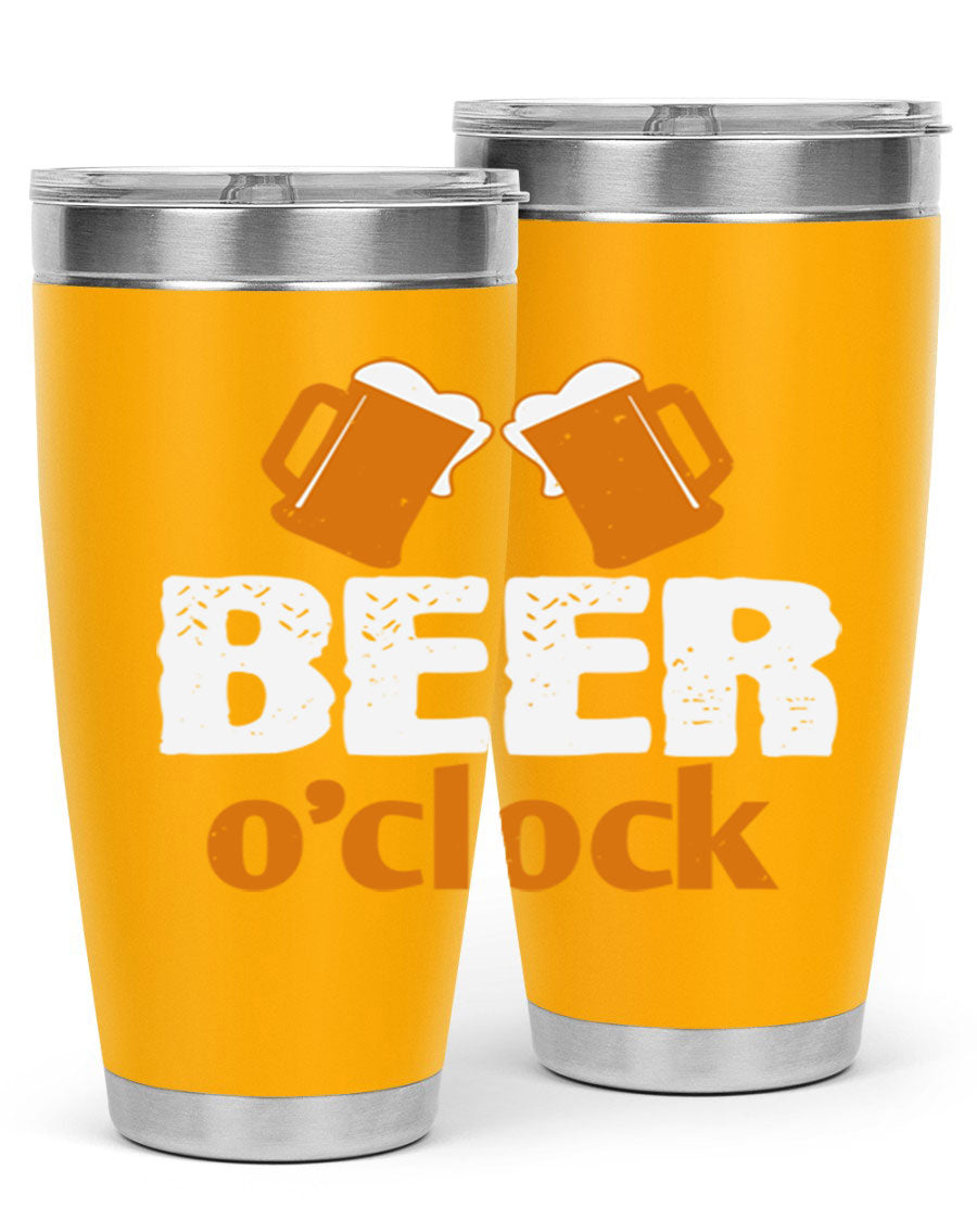 Beer O'Clock 104# Tumbler in stainless steel with a drink-thru lid, showcasing its sleek design and double wall insulation.