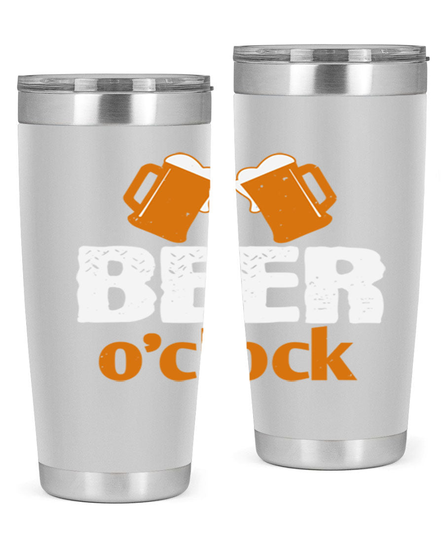 Beer O'Clock 104# Tumbler in stainless steel with a drink-thru lid, showcasing its sleek design and double wall insulation.