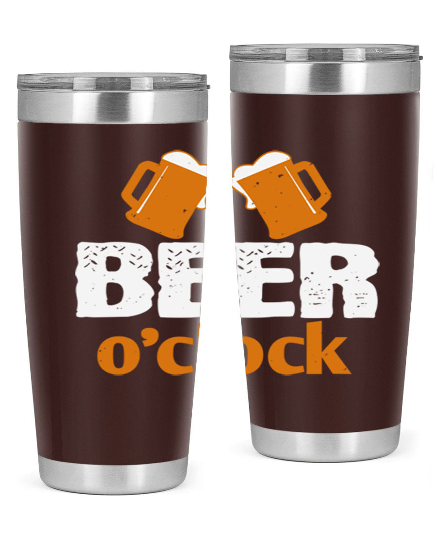 Beer O'Clock 104# Tumbler in stainless steel with a drink-thru lid, showcasing its sleek design and double wall insulation.