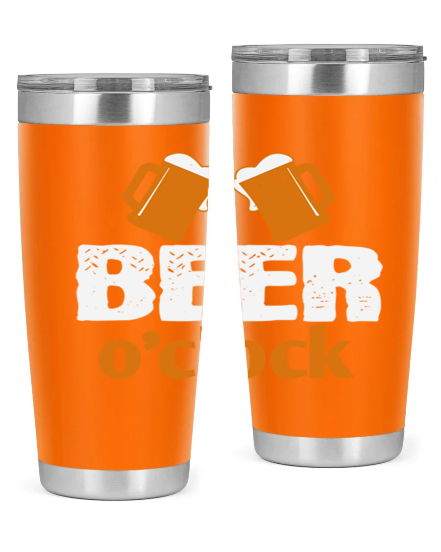Beer O'Clock 104# Tumbler in stainless steel with a drink-thru lid, showcasing its sleek design and double wall insulation.
