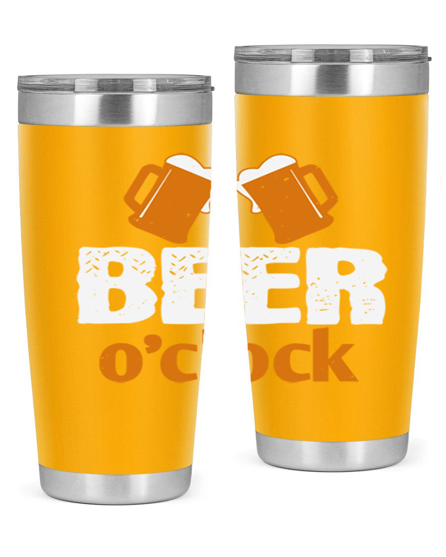 Beer O'Clock 104# Tumbler in stainless steel with a drink-thru lid, showcasing its sleek design and double wall insulation.