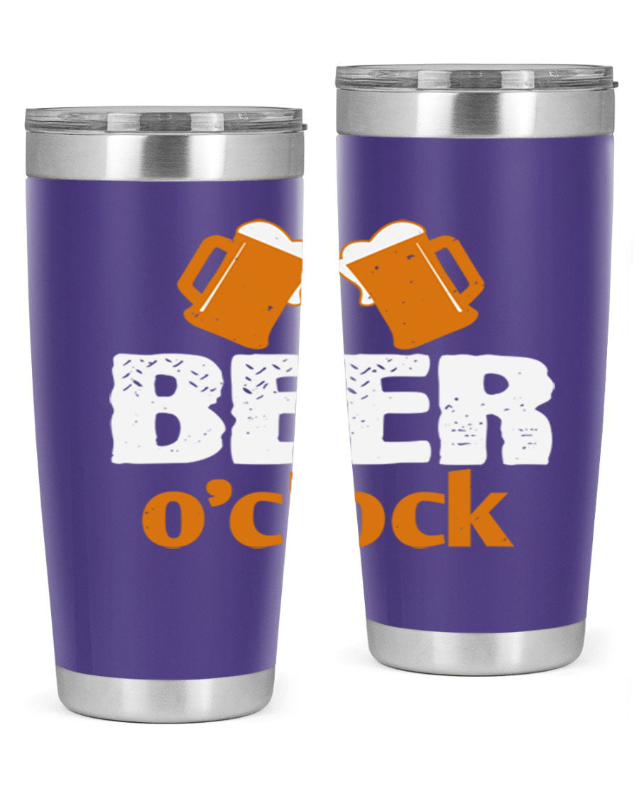 Beer O'Clock 104# Tumbler in stainless steel with a drink-thru lid, showcasing its sleek design and double wall insulation.