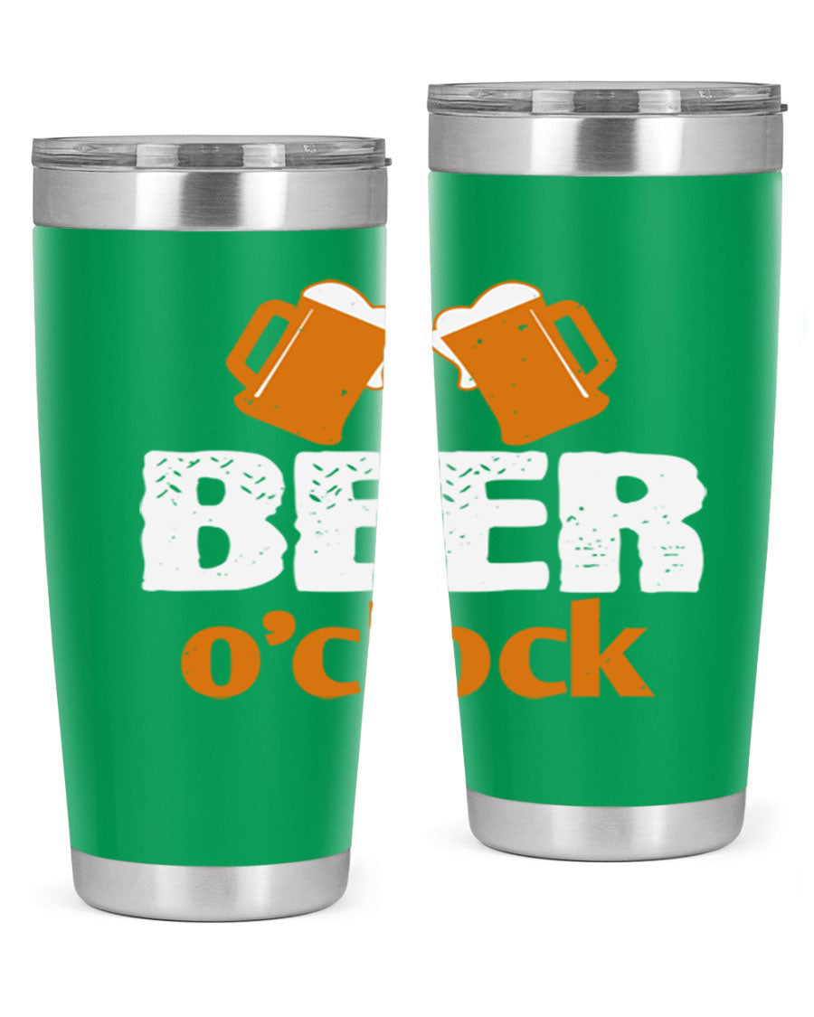 Beer O'Clock 104# Tumbler in stainless steel with a drink-thru lid, showcasing its sleek design and double wall insulation.