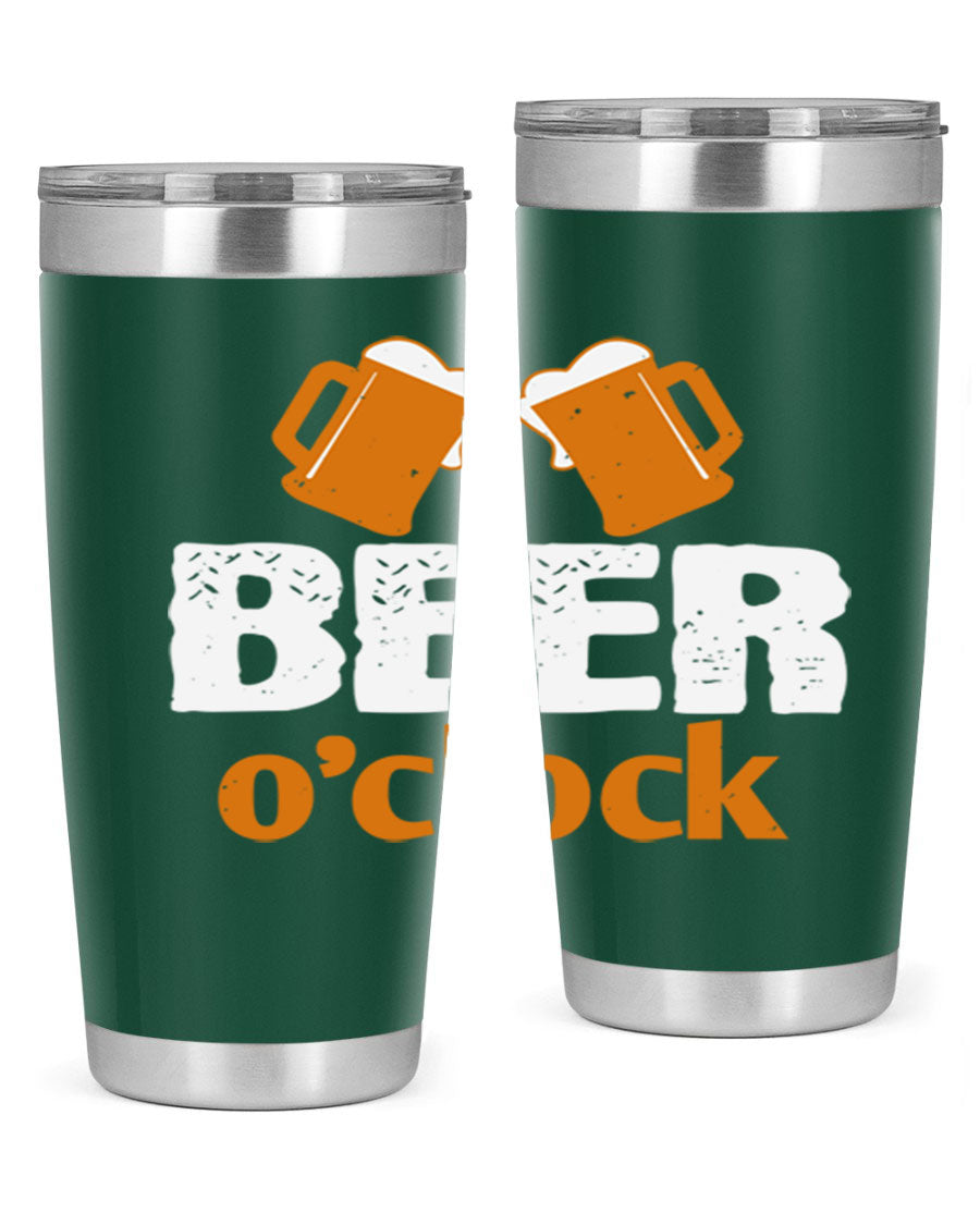 Beer O'Clock 104# Tumbler in stainless steel with a drink-thru lid, showcasing its sleek design and double wall insulation.