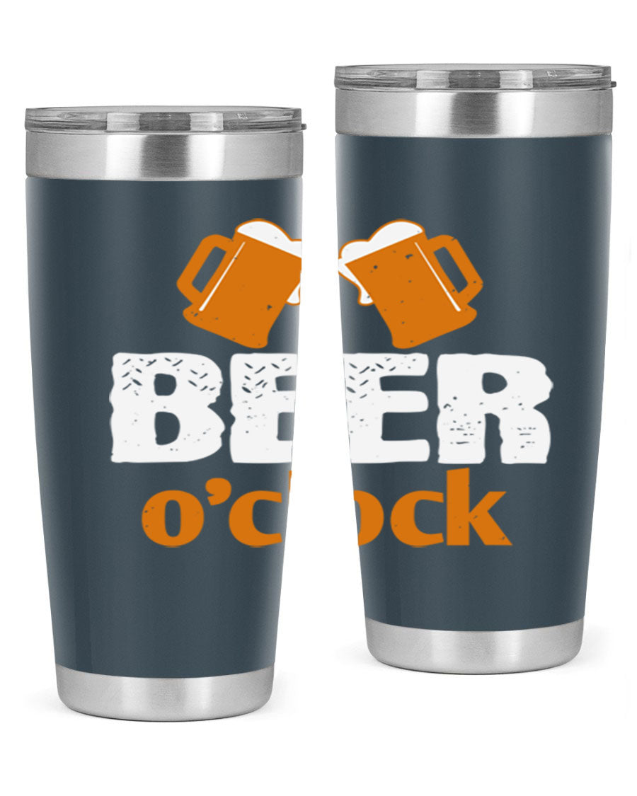 Beer O'Clock 104# Tumbler in stainless steel with a drink-thru lid, showcasing its sleek design and double wall insulation.