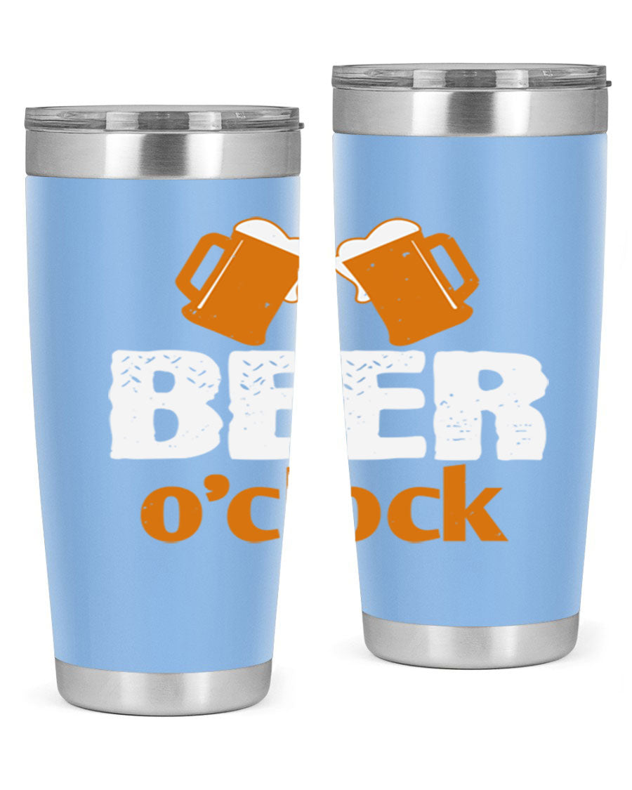 Beer O'Clock 104# Tumbler in stainless steel with a drink-thru lid, showcasing its sleek design and double wall insulation.