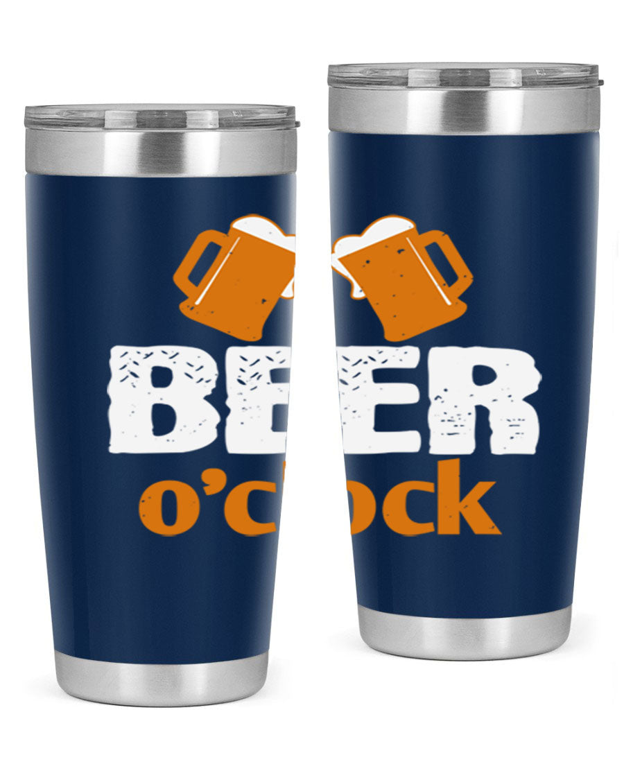 Beer O'Clock 104# Tumbler in stainless steel with a drink-thru lid, showcasing its sleek design and double wall insulation.