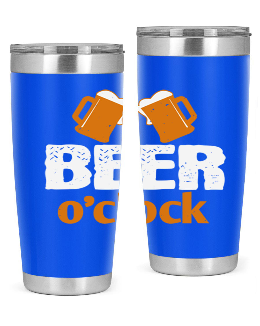 Beer O'Clock 104# Tumbler in stainless steel with a drink-thru lid, showcasing its sleek design and double wall insulation.
