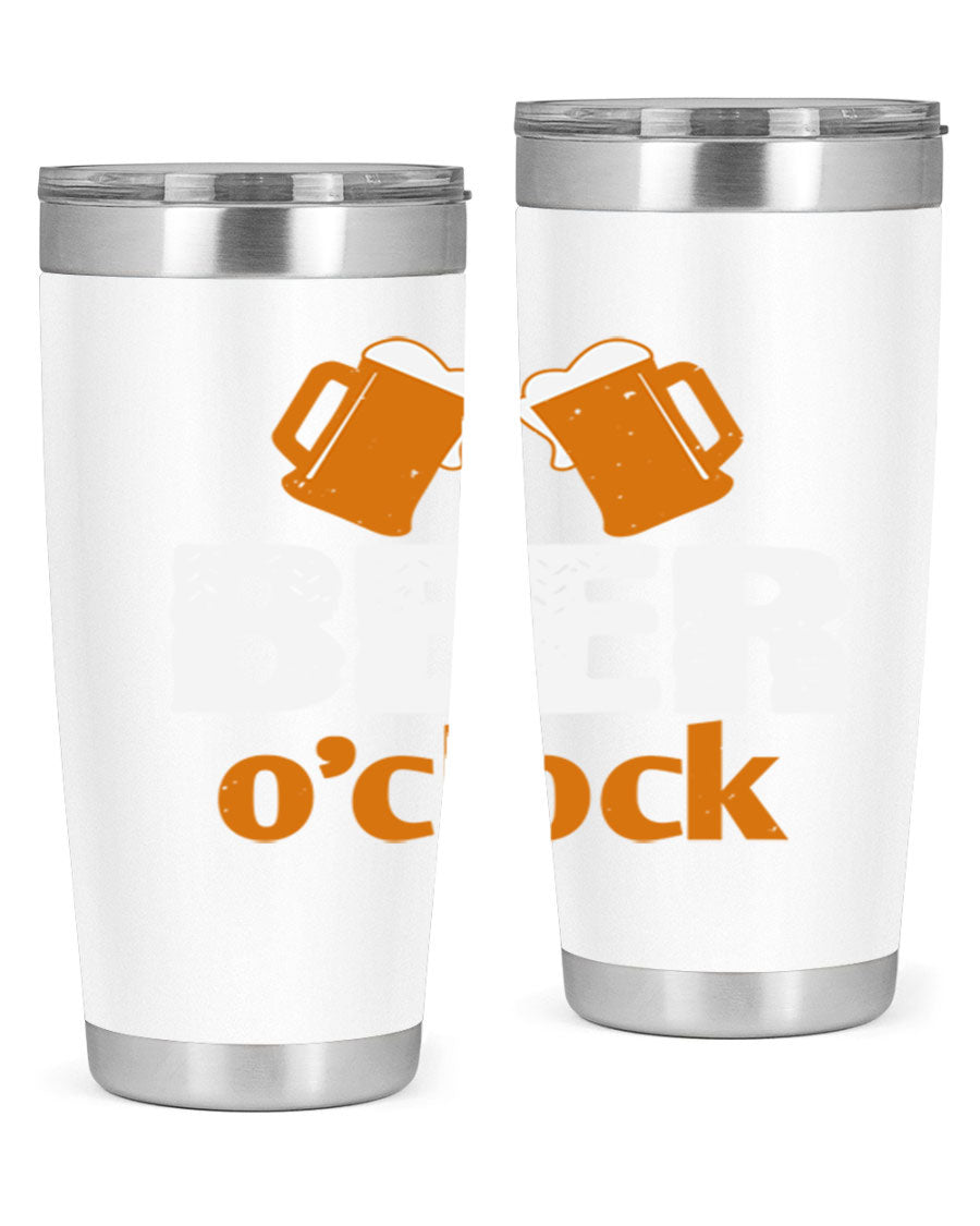 Beer O'Clock 104# Tumbler in stainless steel with a drink-thru lid, showcasing its sleek design and double wall insulation.