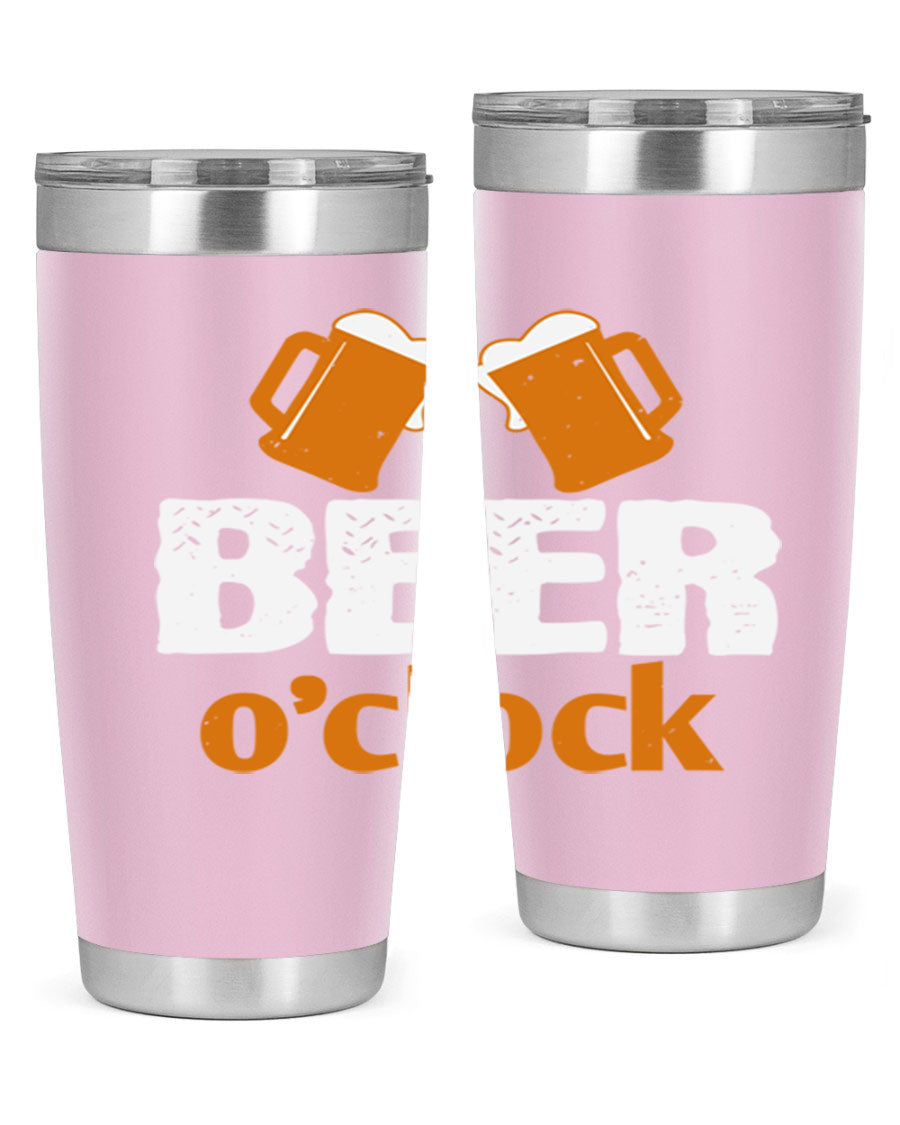 Beer O'Clock 104# Tumbler in stainless steel with a drink-thru lid, showcasing its sleek design and double wall insulation.