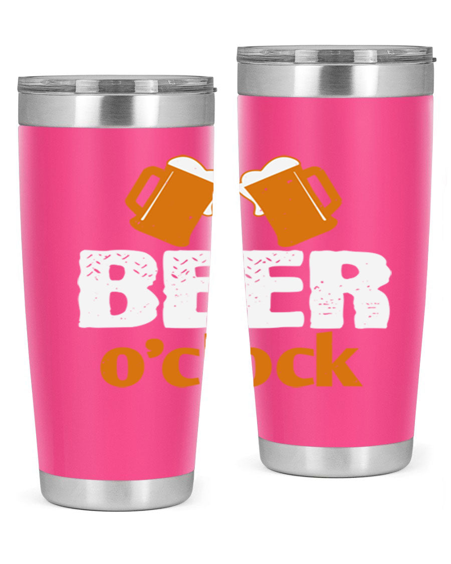 Beer O'Clock 104# Tumbler in stainless steel with a drink-thru lid, showcasing its sleek design and double wall insulation.
