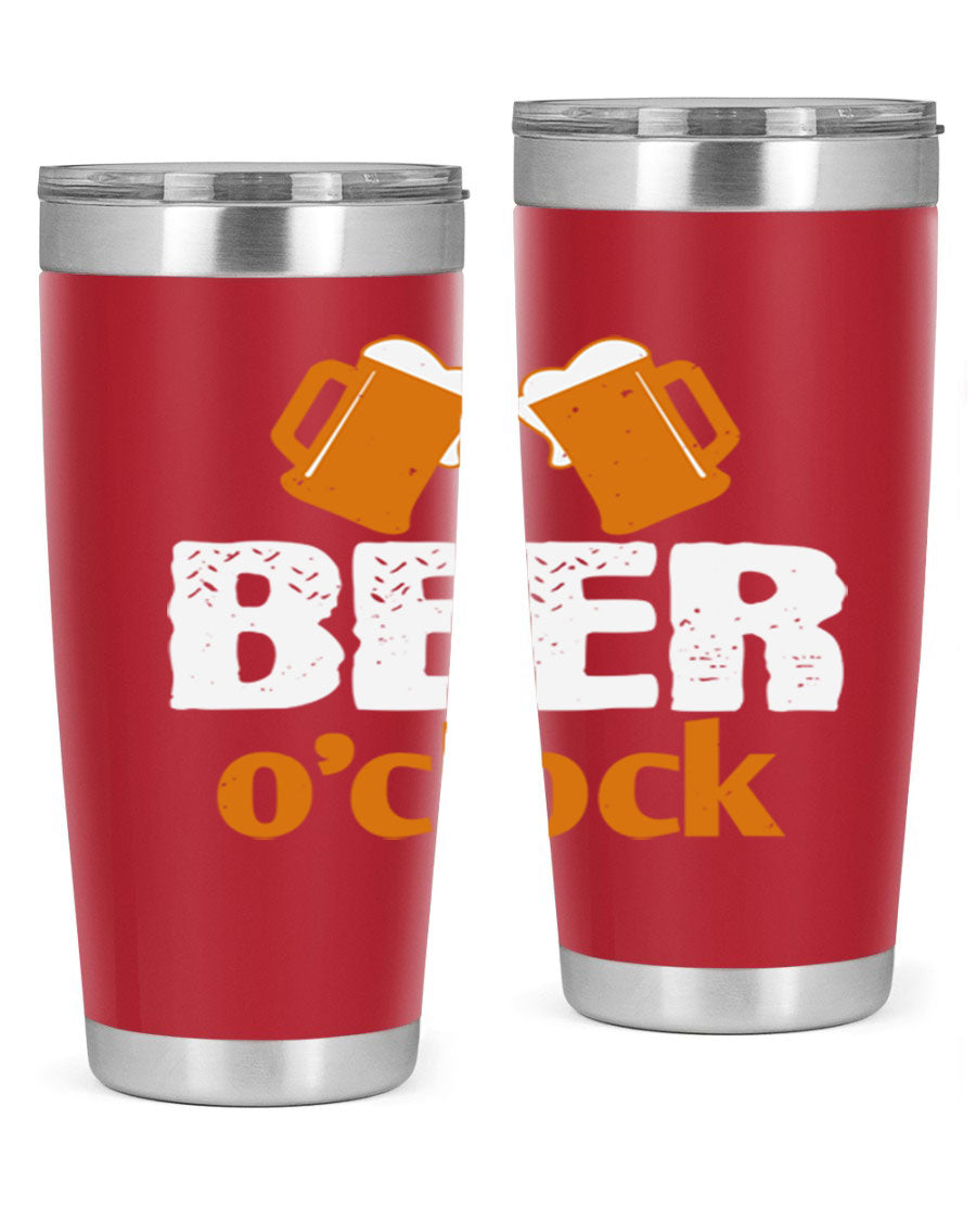 Beer O'Clock 104# Tumbler in stainless steel with a drink-thru lid, showcasing its sleek design and double wall insulation.