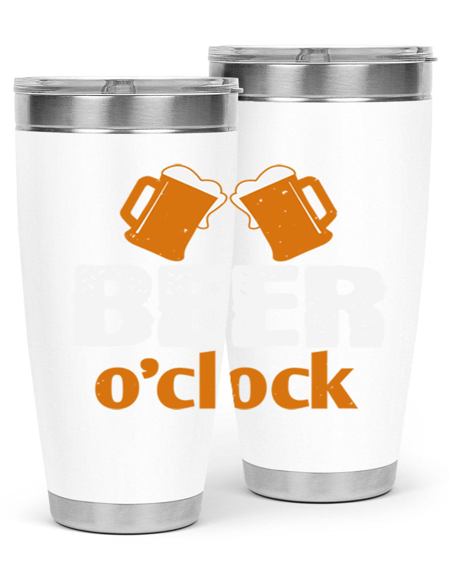 Beer O'Clock 104# Tumbler in stainless steel with a drink-thru lid, showcasing its sleek design and double wall insulation.
