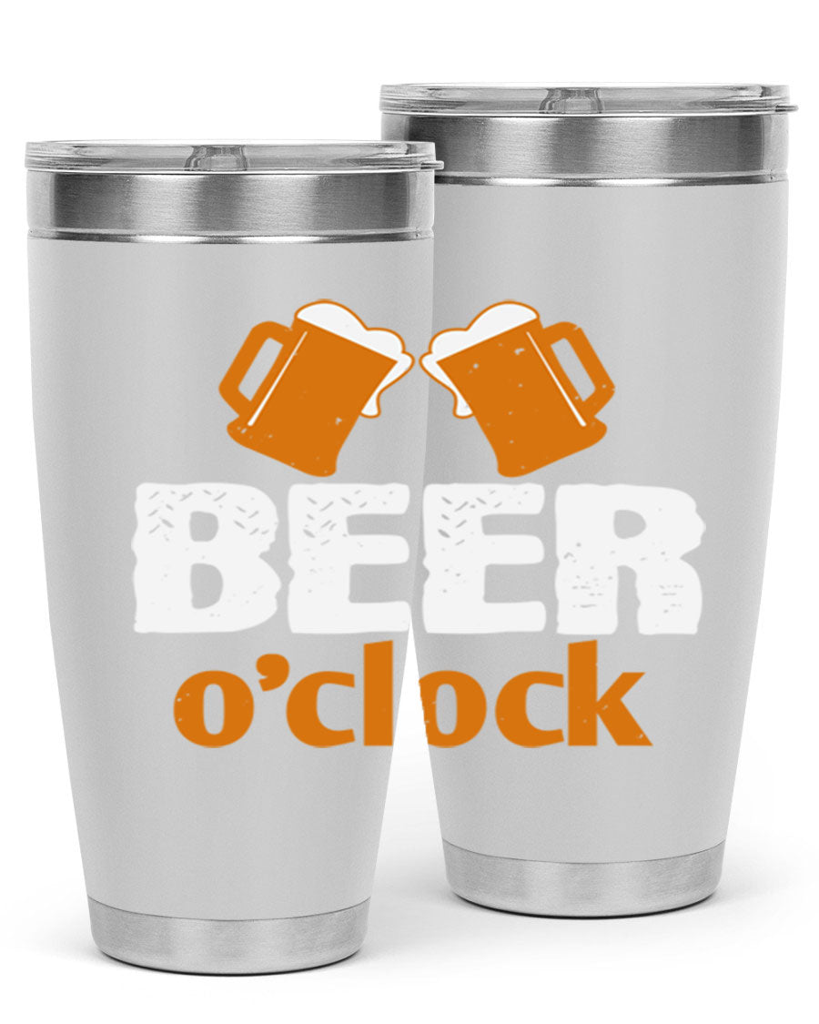 Beer O'Clock 104# Tumbler in stainless steel with a drink-thru lid, showcasing its sleek design and double wall insulation.