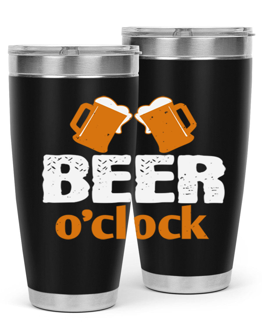 Beer O'Clock 104# Tumbler in stainless steel with a drink-thru lid, showcasing its sleek design and double wall insulation.
