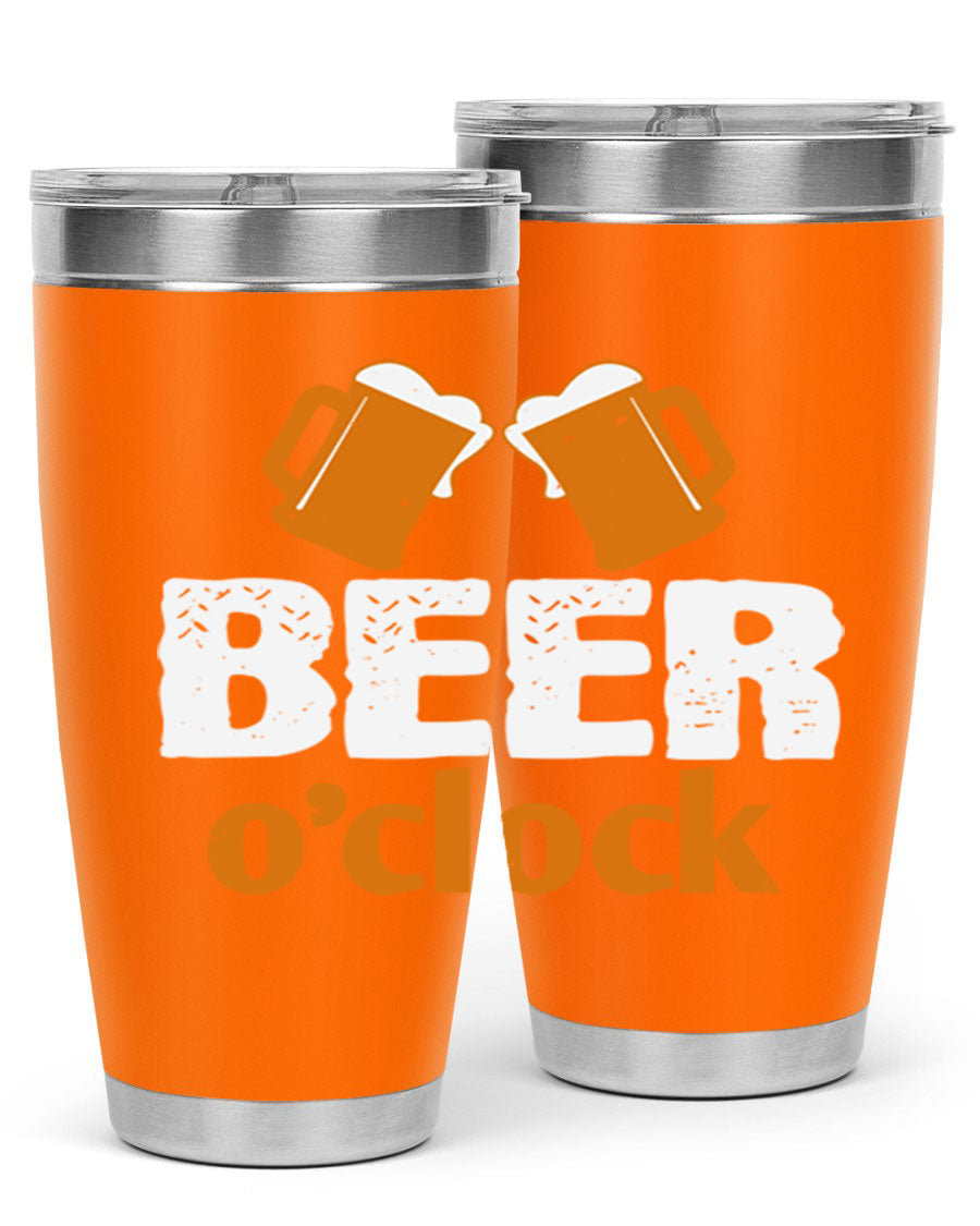 Beer O'Clock 104# Tumbler in stainless steel with a drink-thru lid, showcasing its sleek design and double wall insulation.