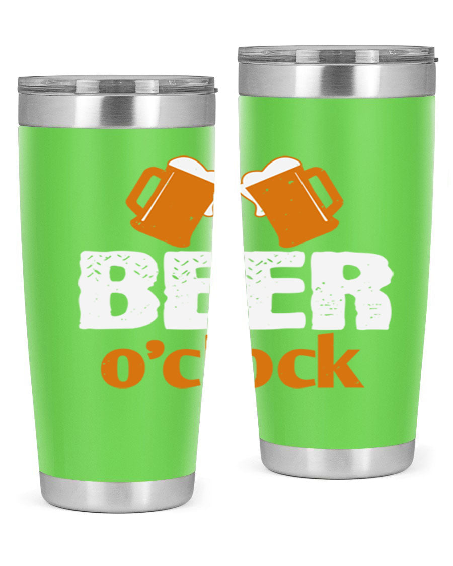 Beer O'Clock 104# Tumbler in stainless steel with a drink-thru lid, showcasing its sleek design and double wall insulation.