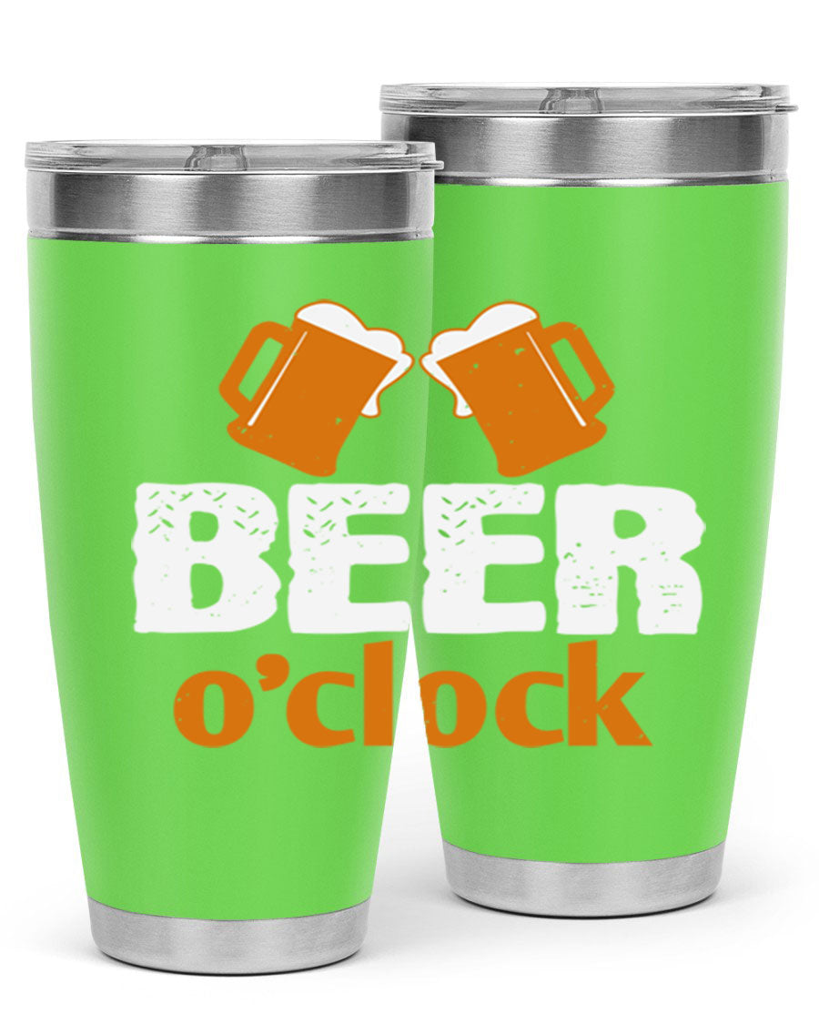 Beer O'Clock 104# Tumbler in stainless steel with a drink-thru lid, showcasing its sleek design and double wall insulation.