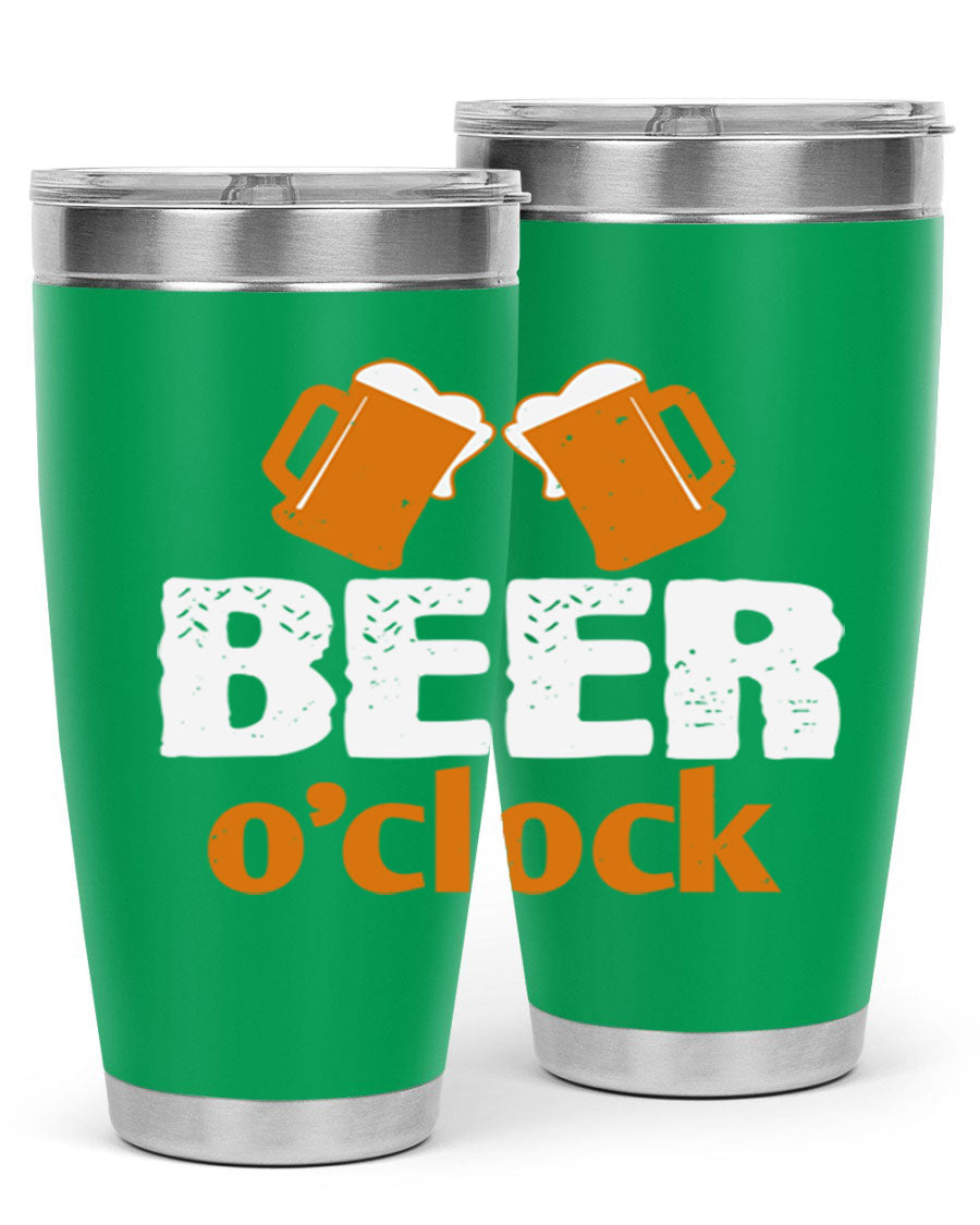 Beer O'Clock 104# Tumbler in stainless steel with a drink-thru lid, showcasing its sleek design and double wall insulation.