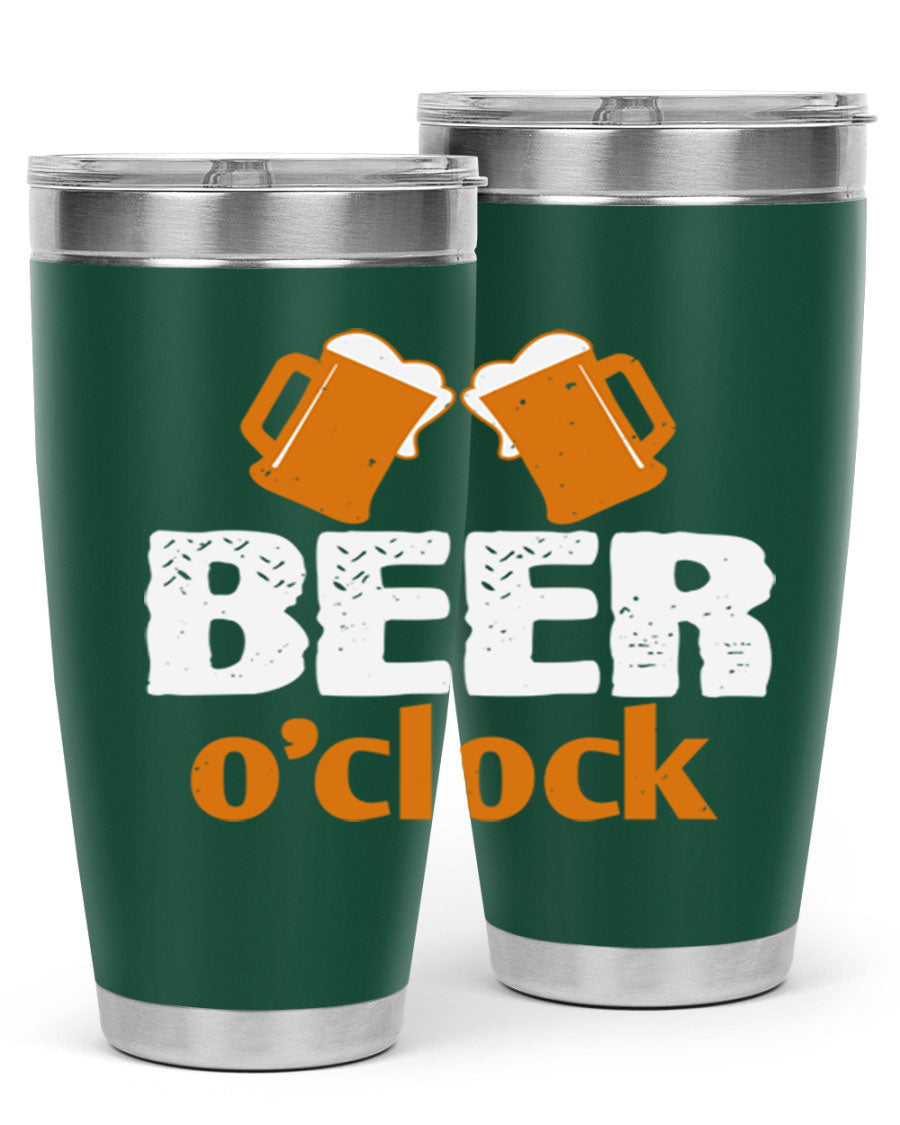 Beer O'Clock 104# Tumbler in stainless steel with a drink-thru lid, showcasing its sleek design and double wall insulation.