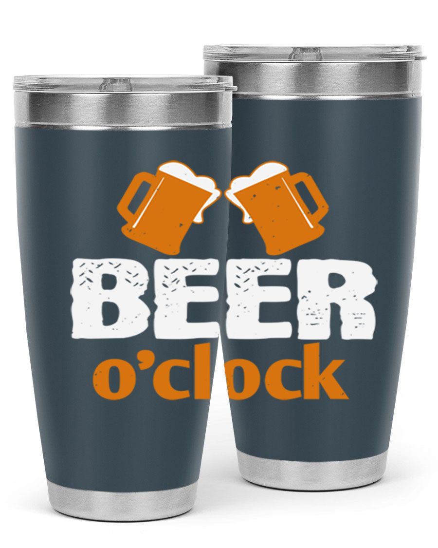 Beer O'Clock 104# Tumbler in stainless steel with a drink-thru lid, showcasing its sleek design and double wall insulation.