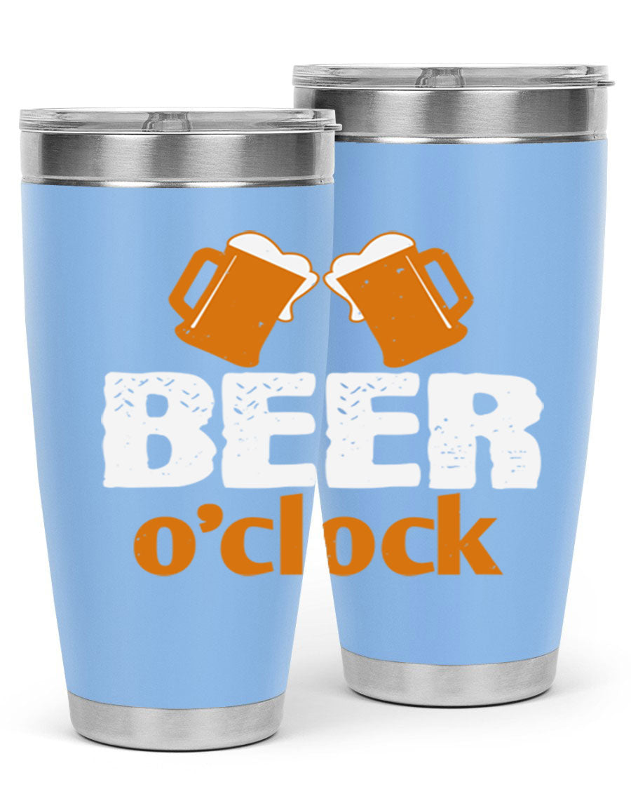 Beer O'Clock 104# Tumbler in stainless steel with a drink-thru lid, showcasing its sleek design and double wall insulation.