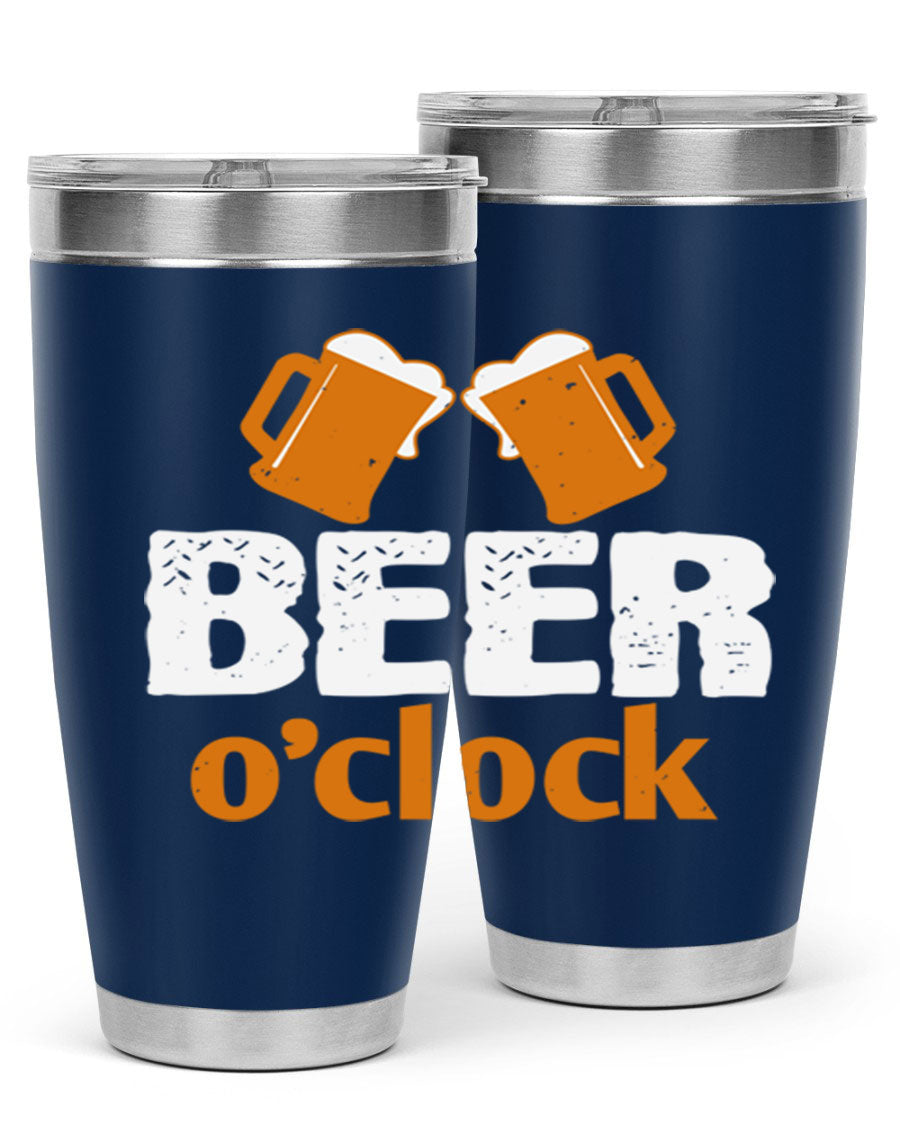Beer O'Clock 104# Tumbler in stainless steel with a drink-thru lid, showcasing its sleek design and double wall insulation.