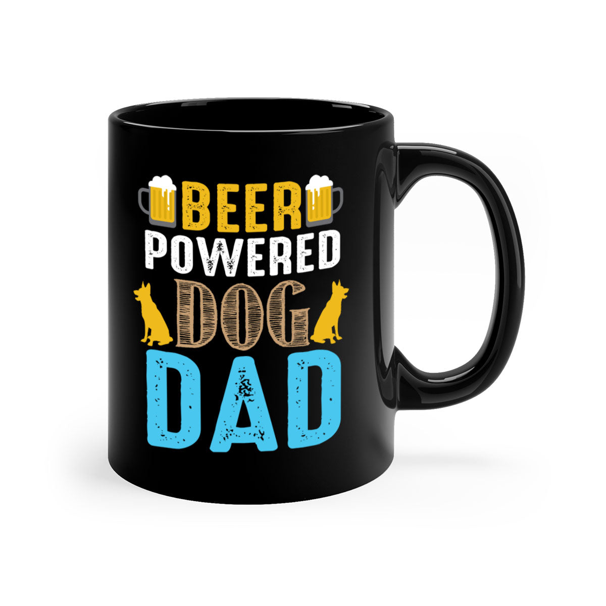 Beer Power Dog Dad Mug with colored handle and glossy finish, available in multiple colors and sizes.
