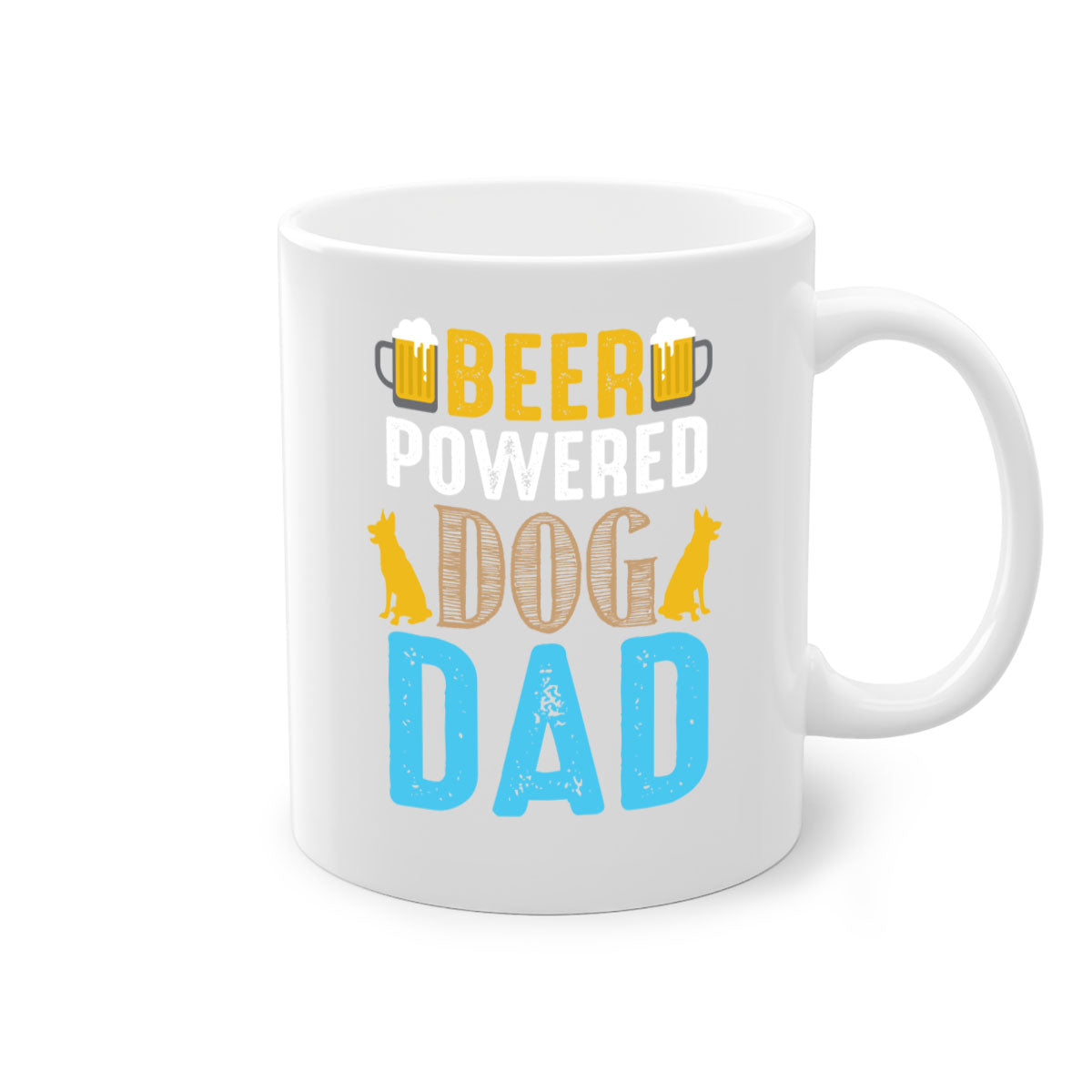 Beer Power Dog Dad Mug with colored handle and glossy finish, available in multiple colors and sizes.