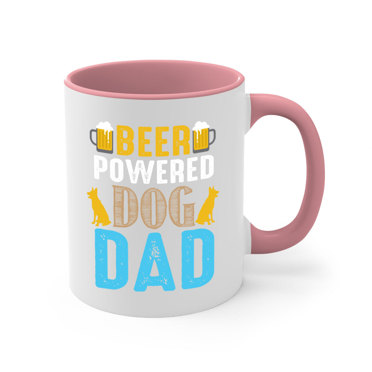 Beer Power Dog Dad Mug with colored handle and glossy finish, available in multiple colors and sizes.
