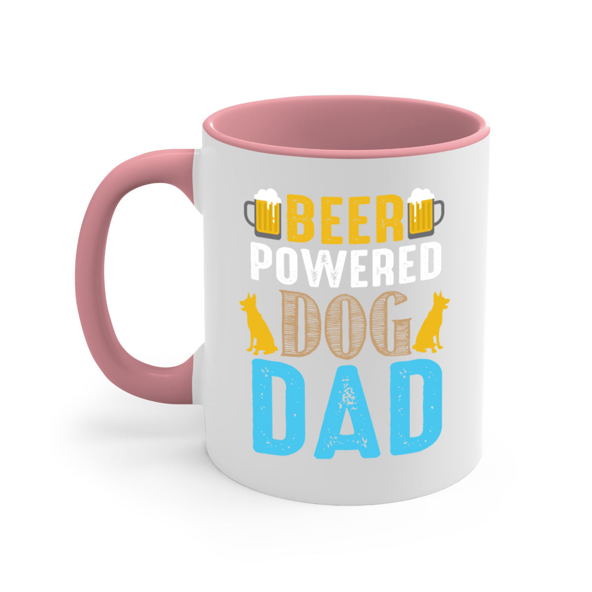 Beer Power Dog Dad Mug with colored handle and glossy finish, available in multiple colors and sizes.