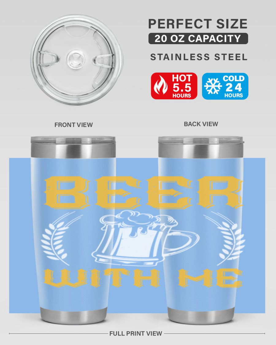 Beer With Me 103# Tumbler, a 20oz double wall vacuum stainless steel tumbler with a sleek design and drink-thru lid.