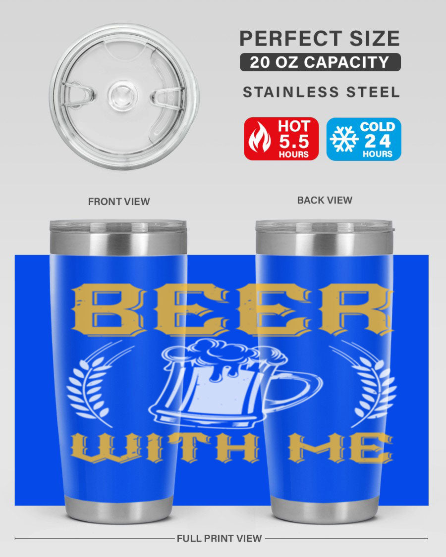 Beer With Me 103# Tumbler, a 20oz double wall vacuum stainless steel tumbler with a sleek design and drink-thru lid.