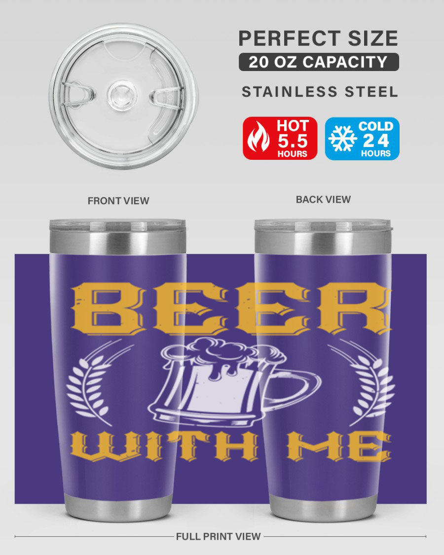 Beer With Me 103# Tumbler, a 20oz double wall vacuum stainless steel tumbler with a sleek design and drink-thru lid.